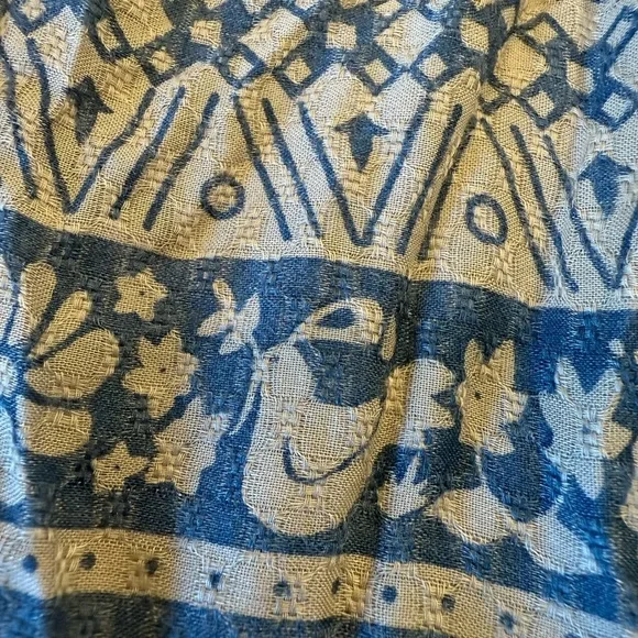 Sigrid Olson Beige Blue Country Print Doves & Floral Embroidery Trim Peplum Top - Picture 13 of 13